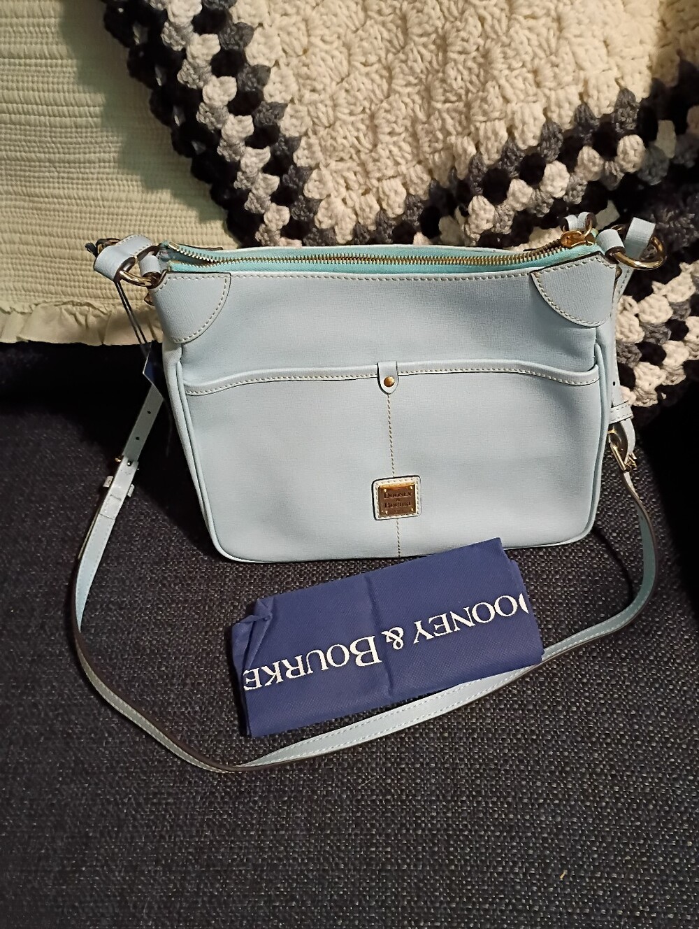 Dooney & Bourke Pale Blue Leather Crossbody with Gold Hardware